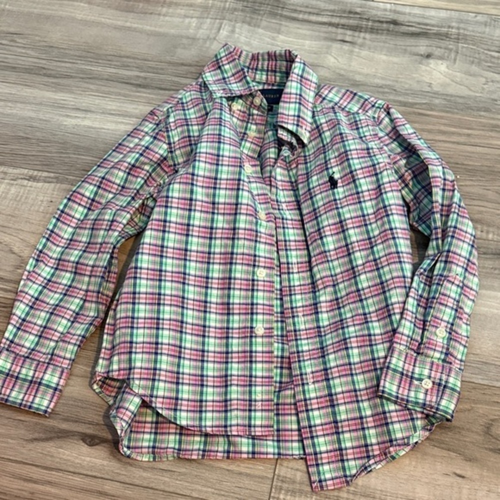 Like New Boys Ralph Lauren Plaid Oxford Button Up shirt